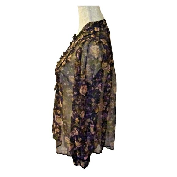 Pre-Loved Zara Small Black with Pink Flowers Sheer Long Sleeve Blouse - Picture 8 of 8